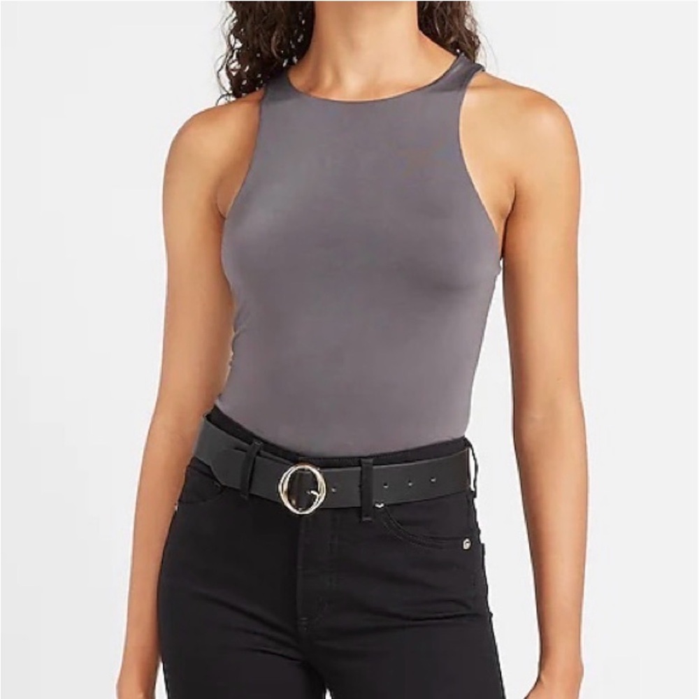 🩶Small Grey Express Sleeveless Body Suit Shirt Tank Top High Round Neck Shell🩶